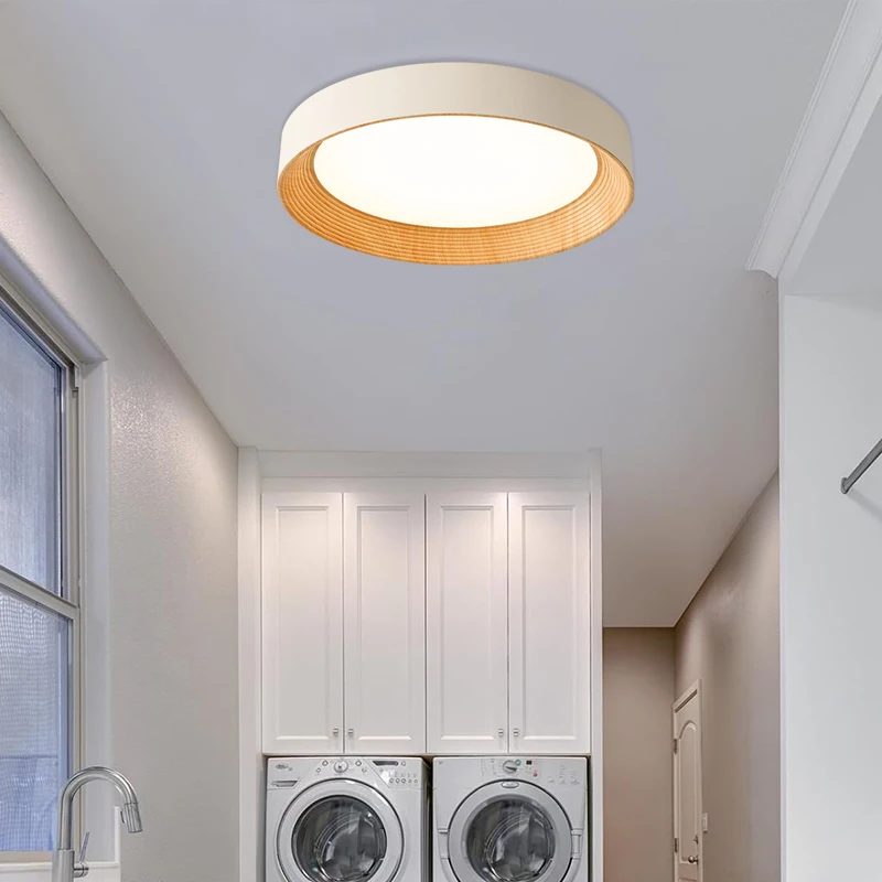 الحديثة مصباح السقف المستديرة الخشب الحبوب الملمس LED ثلاثي الألوان يعتم ثريا تركب بالسقف الممر غرفة الدراسة غرفة المعيشة المنزلي ديكور #2