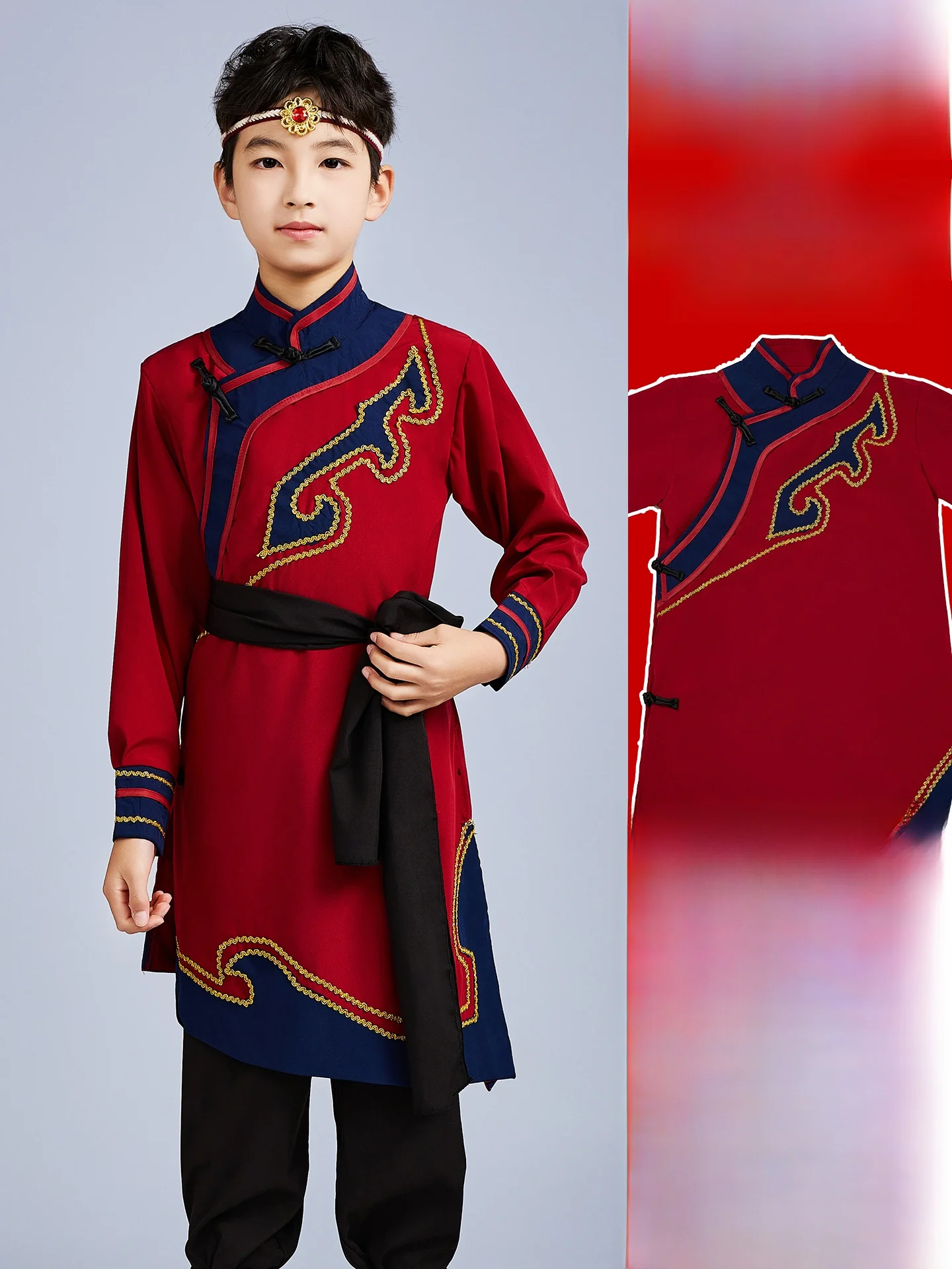 

Children's Mongolian Eth Dance Performance Clothes Boy's Traditional Costume Autumn Winter Polyurethane Elastic Fiber