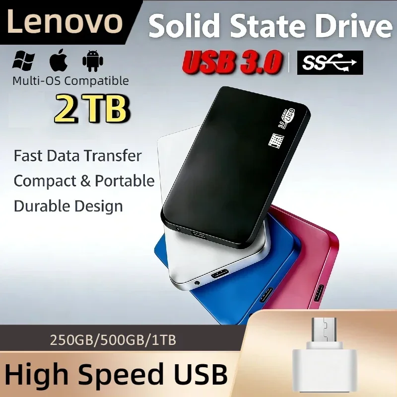 

Внешний корпус для SSD-накопителя Lenovo 2 ТБ, высокоскоростной, USB 3.0, с кабелем USB 3.0, ABS-пластик