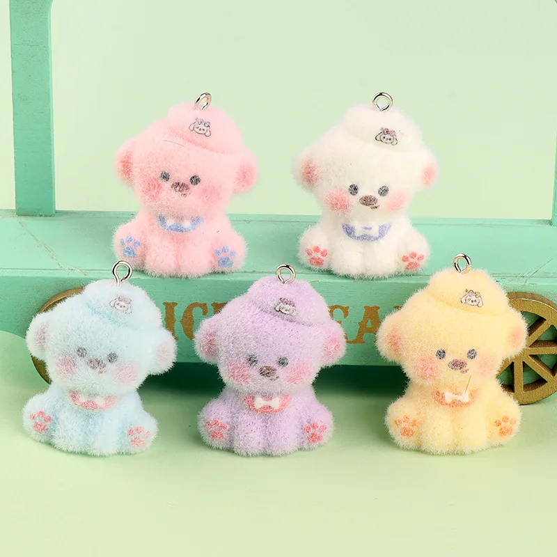 

30 шт. 3D флокированная смола, милый красочный щенок, мультяшные подвески в виде животных для брелка, ожерелье, серьги, изготовление ювелирных изделий своими руками, аксессуары