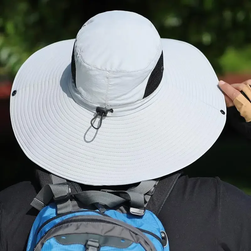 Summer 15CM Large Brim Sun Hat Men Women Breathable Fishing Caps Sun UV Protection Mesh Fisherman Hat Hiking Outdoor Beach Cap