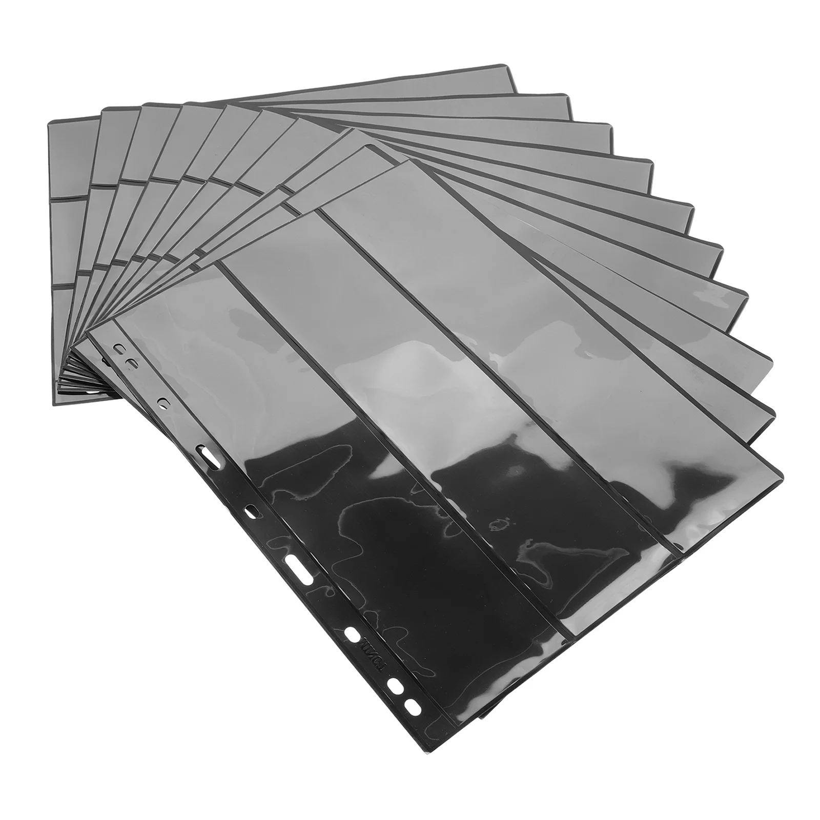 

10pcs Album Black Background 3-Slot Pet Sleeves For Collecting Storage Organizer Stamp Pages For Collectors Stamps Holder Sheets
