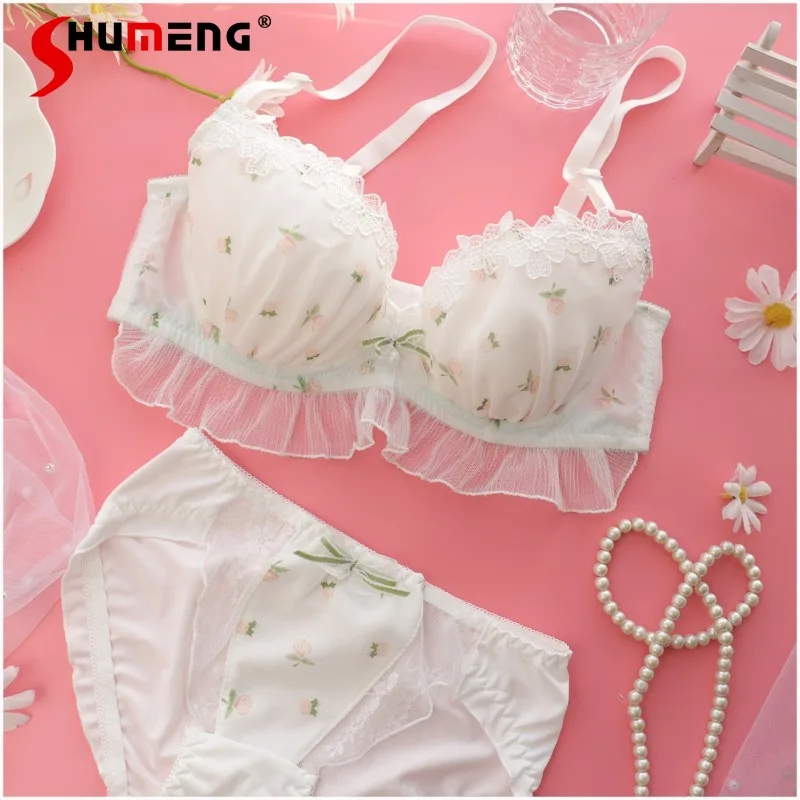 

Sweet Cute Push Up Underwear Suits Female Japanese Style Printed Intimates Bra Set Women's Lace Sexy Princess Brief Outfits