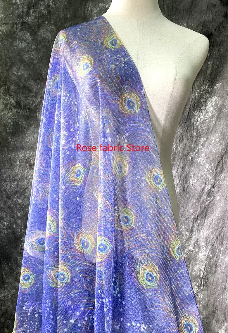 Tessuto di pizzo piuma di pavone glitterato pizzo di tulle di piume dorate per abito da sposa da sposa abito da ragazza decorazione per feste 1 metro