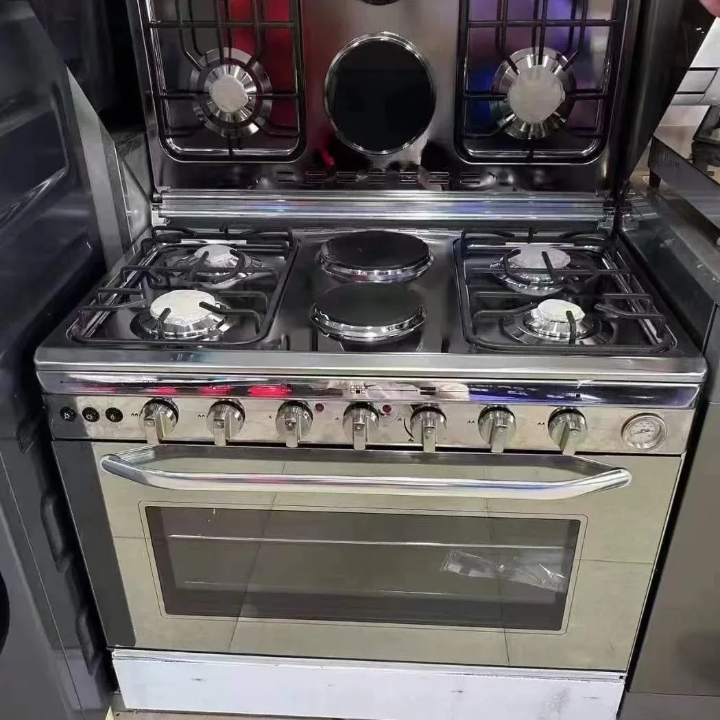 ABC para estufa de gas estándar británica de 90 cm de ancho con horno vertical, 4 quemadores, batería de 0,1 kg, 1 pieza, máquina agrada para el hogar U