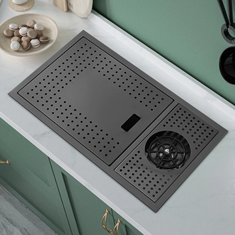 

Cup Washer Hidden Bar Counter Cover Concealed Single Bowl Sinks Nano Black Small Size Kitchen Sink With Lifting Faucet