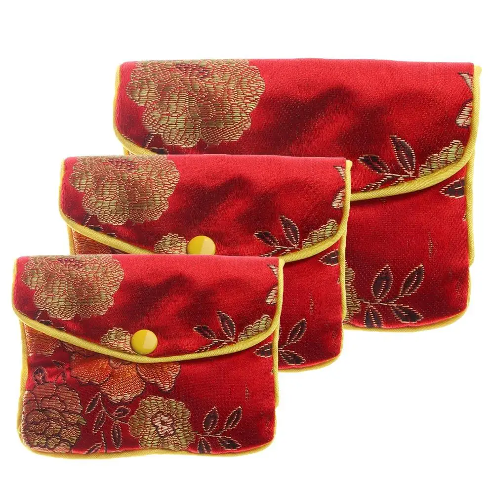 Silk Embroidery Necklace Purse Handmade Brocade Buckle Zipper Coin Purse Chinese Handbags Wallet Jewelery Storage Jewelery Bag