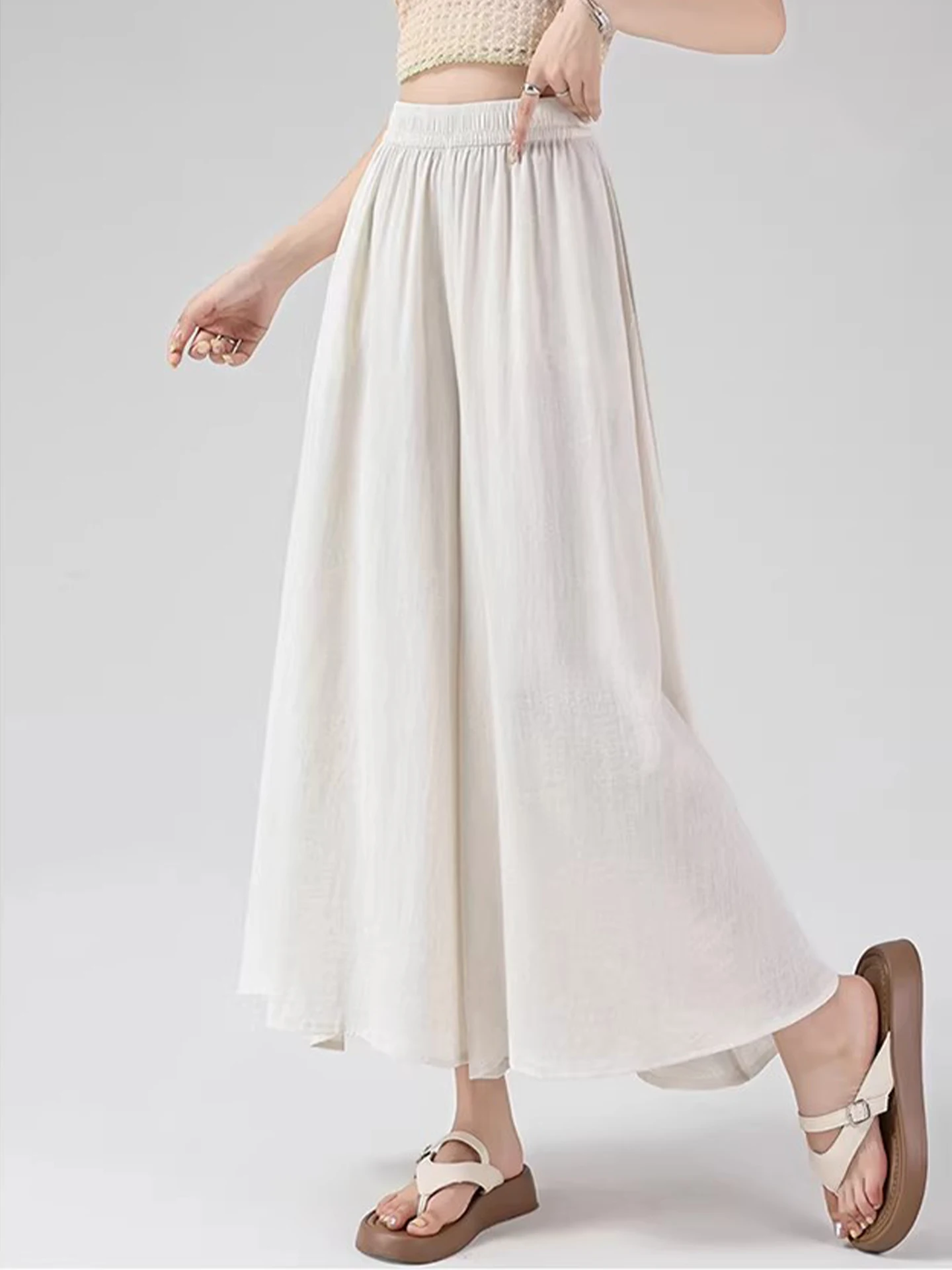 

Casual Loose Wide Leg Pants Women Summer Thin New Lazy Loose High Waist Loose Casual Eight Skirt Pants Ice Silk Breathable Co...