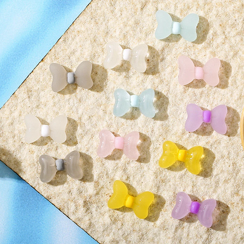 50PCS 3D Acrylic Jelly Nail Bow Tie Charms Makaron Resin Nail Art Decoration Accessories Matt Bowknot Manicure Supplies Tool