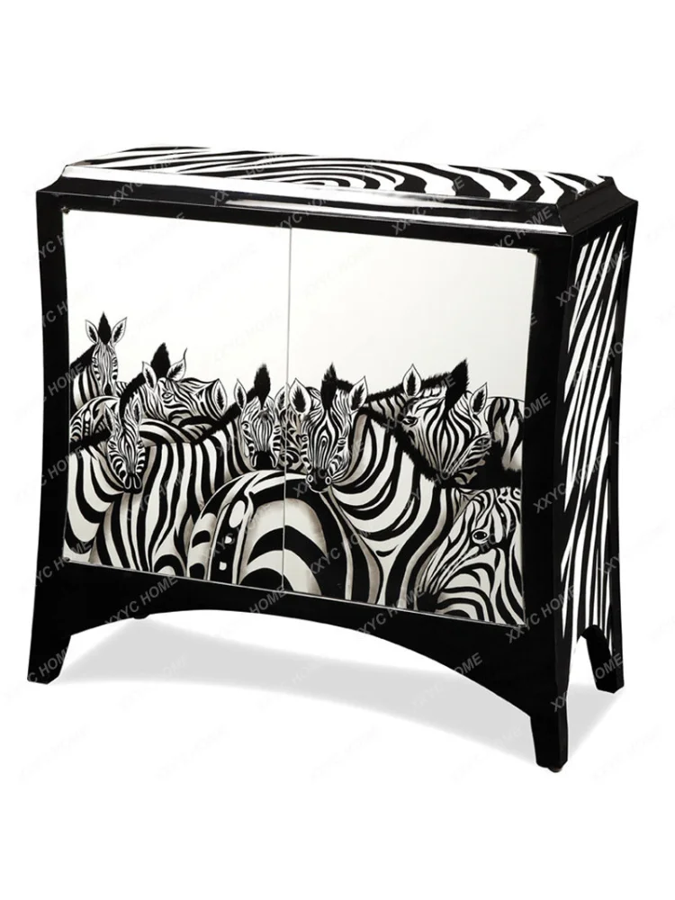 Modern Simple Light Luxury Style Zebra Pattern Personality Fashion Art Sideboard Cabinet Hallway Integrated Home Shoe Cabinet