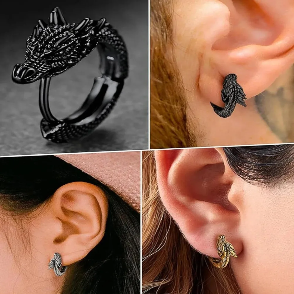 Fashion Dragon Hoop Earrings Antique Metal Punk Loong Earrings Hip Hop Style Personality Jewelry Unisex