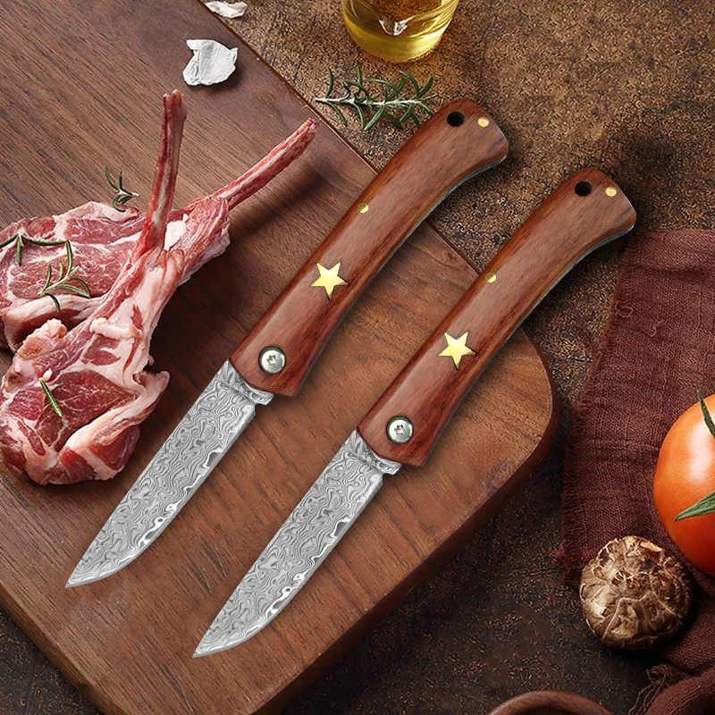 Folding Boning Knife Kitchen Damascus Steel Knife Meat Cleaver Butcher Knife Household Cooking Chef Slicing Knives KitchenTools