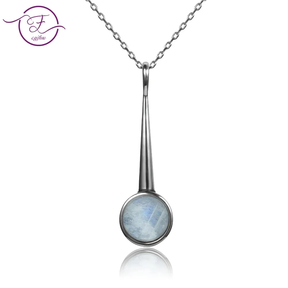 

Natural Moonstone Pendant Necklace for Women 10MM Gemstone Long Pendant Minimalist Geometric Jewelry Wedding Engagement Gifts