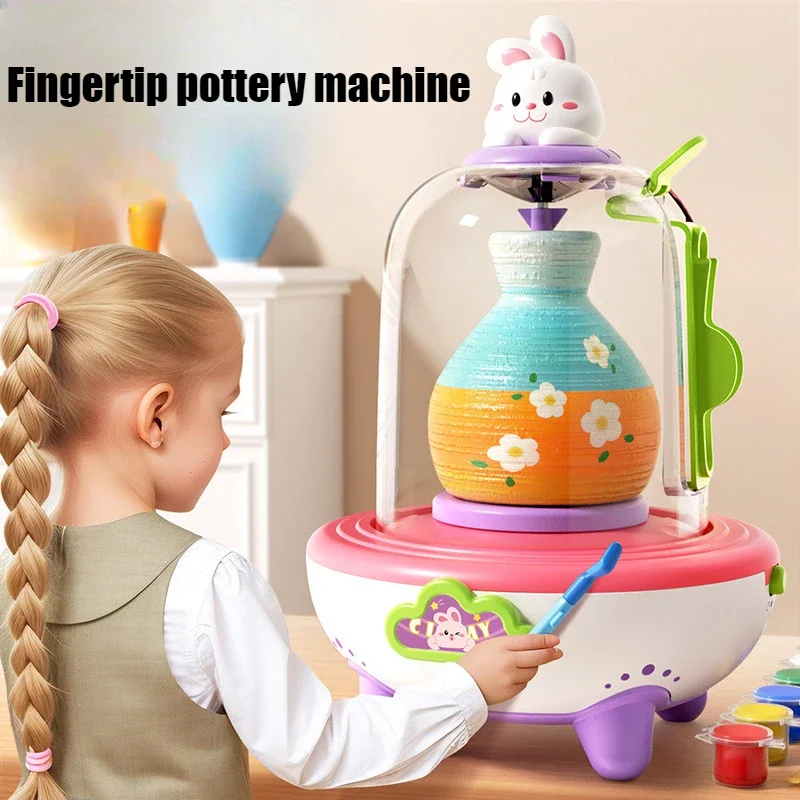 Children Craft Toys Fingertip Electric Pottery Machine DIYHandmade Production Clay Turntable Clay Making Embryo Pulling Machine