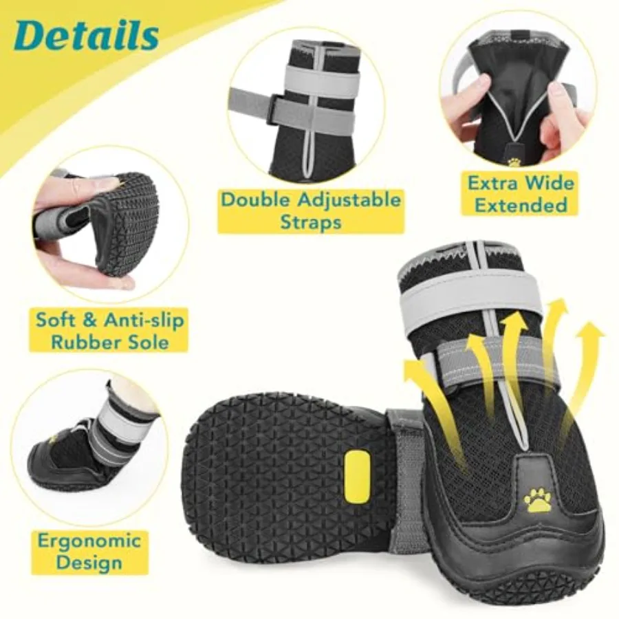 통기성 강아지 부츠 대형 및 중형견용 뜨거운 포장도로 여름 산책 하이킹 겨울 눈 및 야외 사용용
