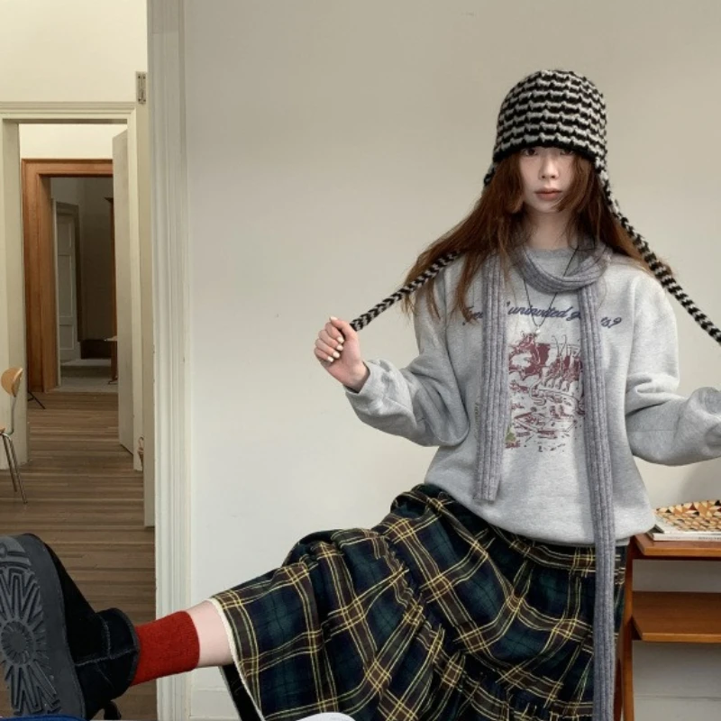 2025年ホットセール新作 カレッジスタイル バイカラー チェック柄 ゴムウエスト ケーキスカート レディース