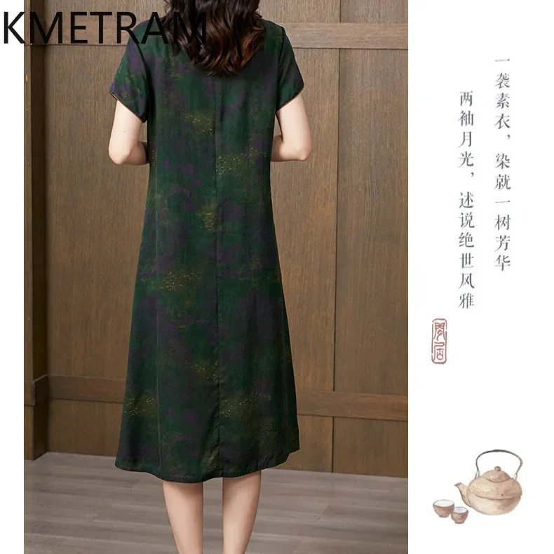 KMETRAM 100% Mulberry Silk Dress Women Luxury Party Long Dresses 2024 Summer Dress Womans Clothing Chinese Style Cheongsam 신상원피스