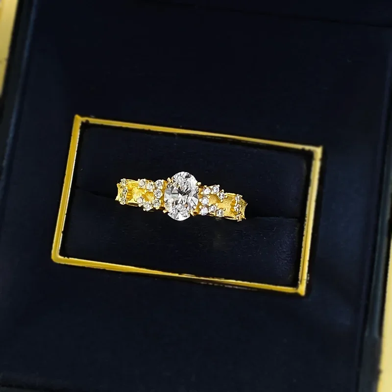 

S925 Silver Gold-plated Antique Pigeon Egg 5 * 7mm Egg Shaped Oval Ring With Fingertip Elf Style Design Jewelry