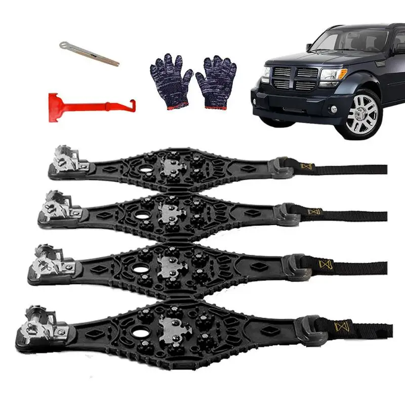 

4pcs Car Snow Tire Chains Mud Tyre Wheels Thick Anti-Skid Belt For Car/SUV/Truck Portable Easy to Mount Emergency Traction Car