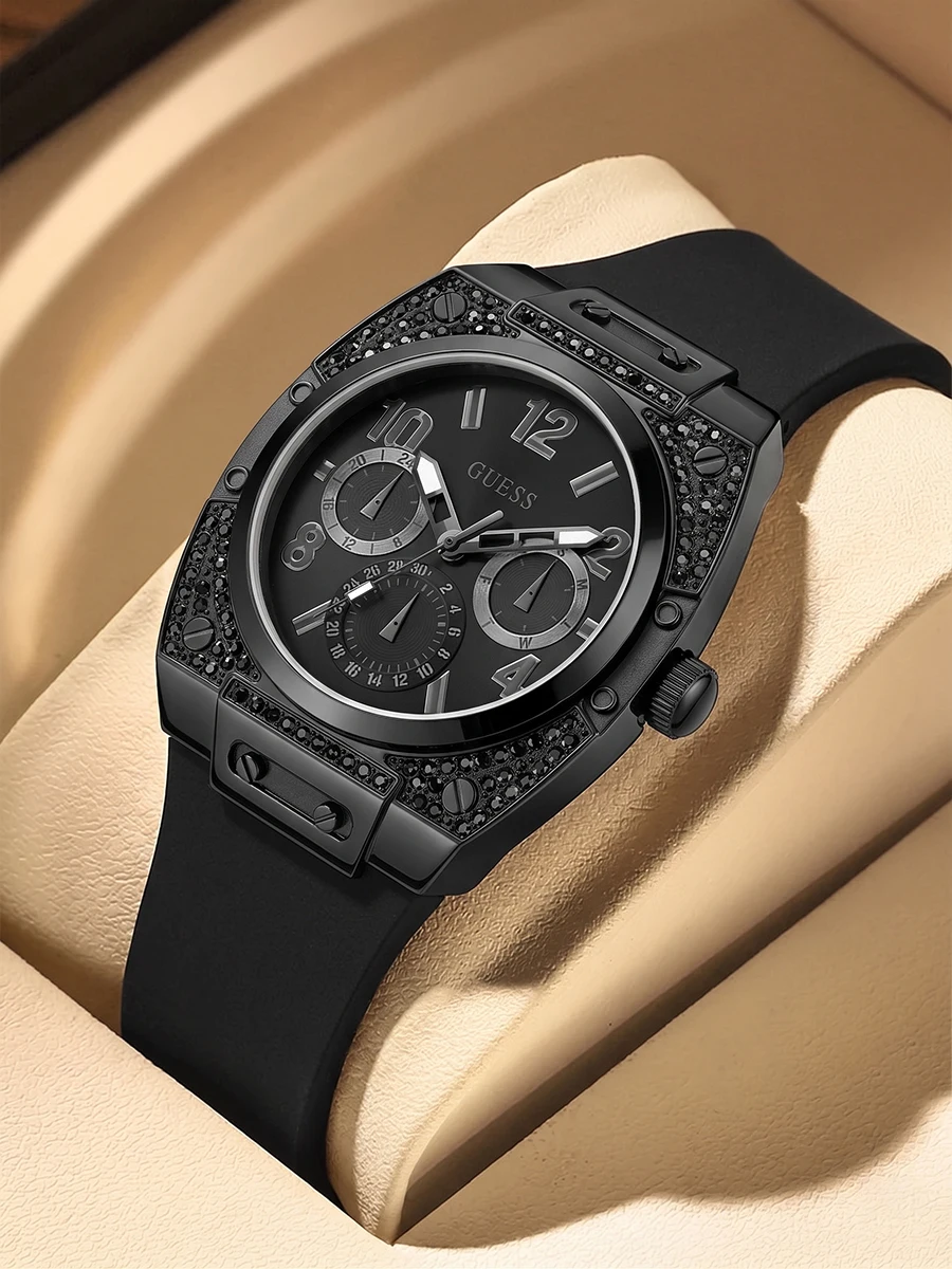 Reloj de cuarzo GUESS para hombre, cronógrafo deportivo de lujo, correa de silicona negra, resistente al agua hasta 50M, esfera grande luminosa, reloj con fecha, marca superior