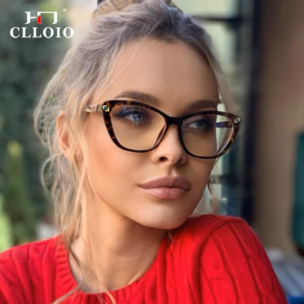 CLLOIO Women Cat Eye Reading Glasses New Design Anti Blue Light Myopia Glasses Hyperopia Prescription Optical Glasses Frame 2128