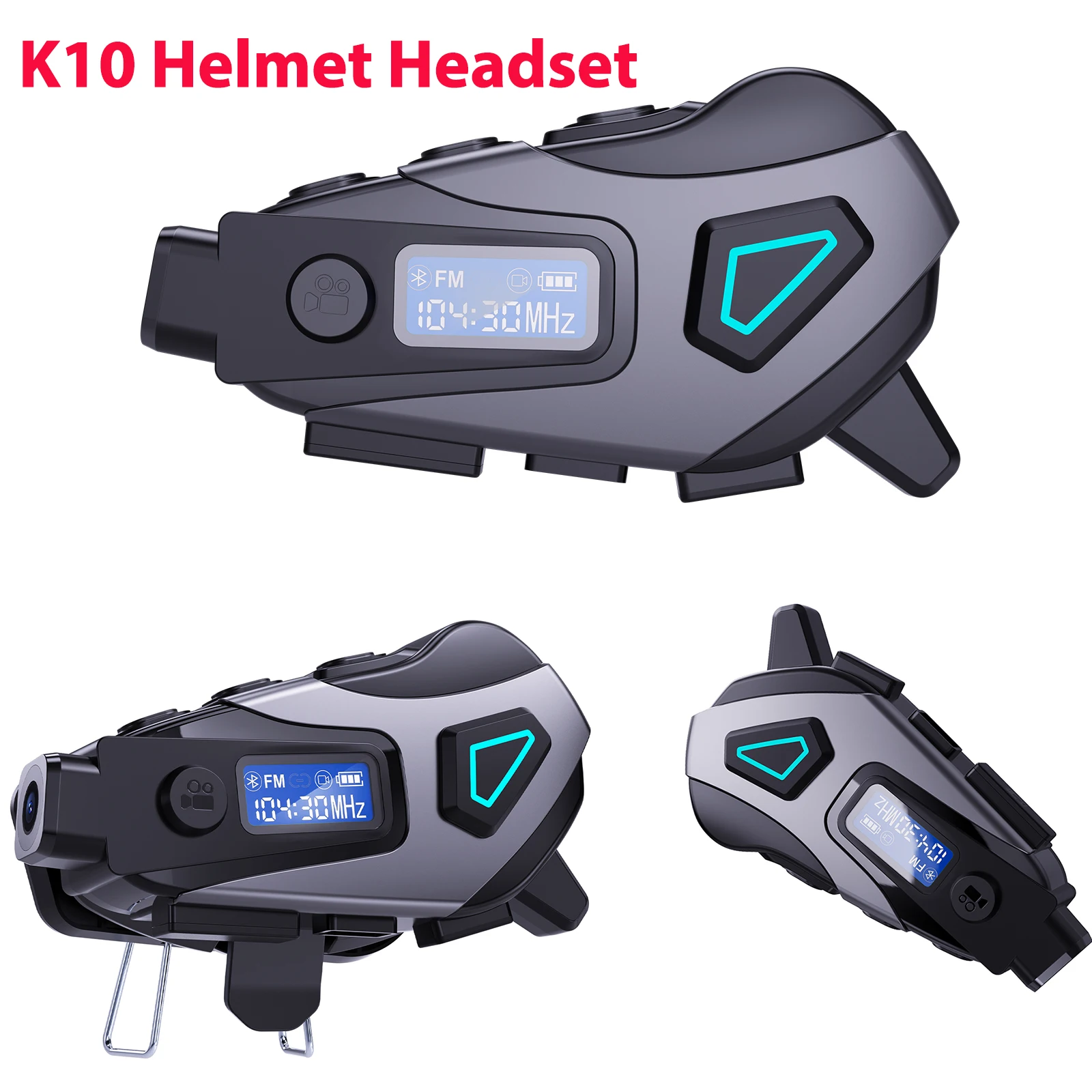 

K10 Helmet Bluetooth Headset With DVR Recording Voice Assistant FM Radio Noise Cancellation Waterproof Motorcycle Rider Earphone