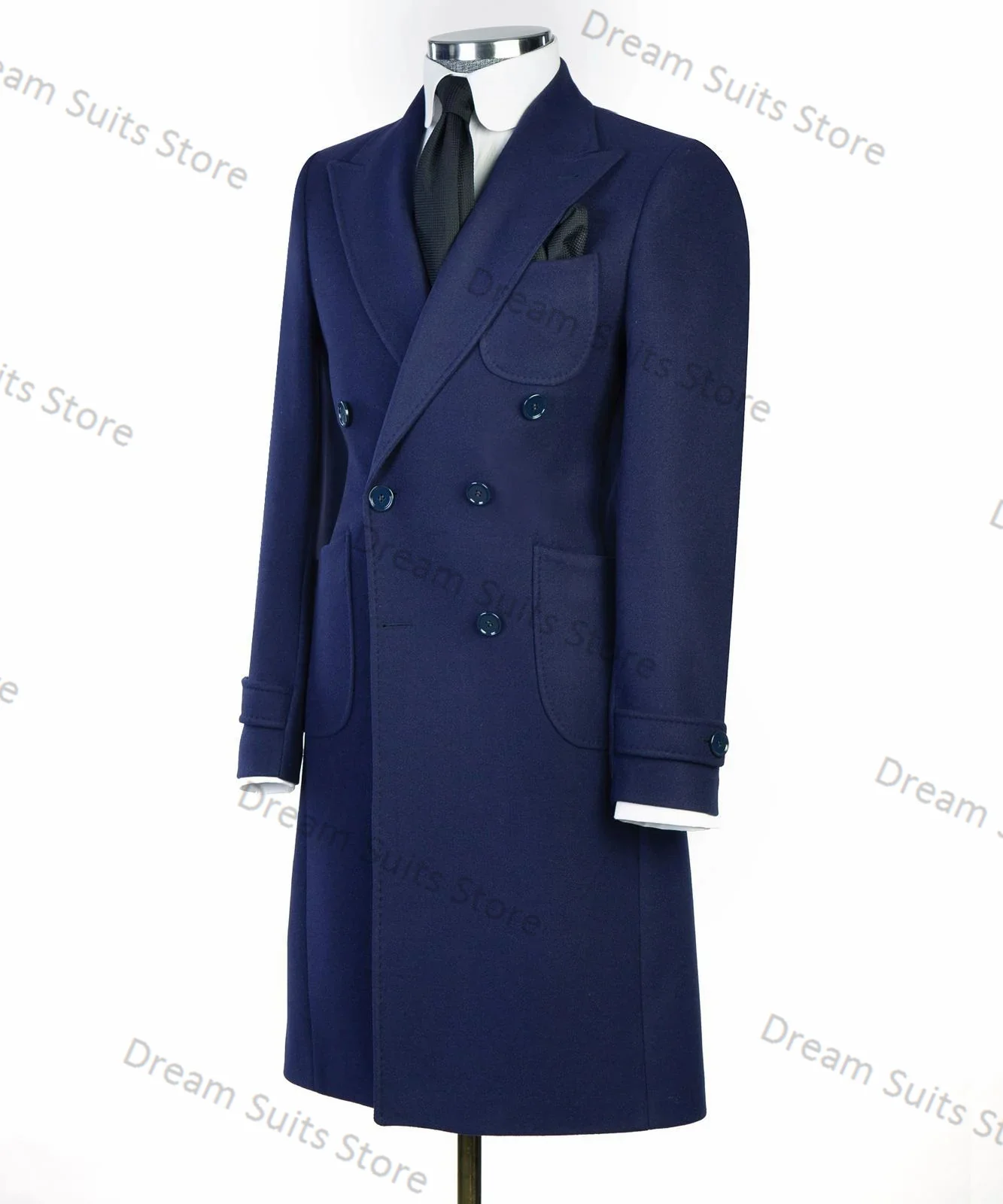 Blue Cashmere Wool Formal Men Suits 1 Piece Long Blazer Customized Formal Office Business Jacket Prom Wedding Tuxedo Male Coat