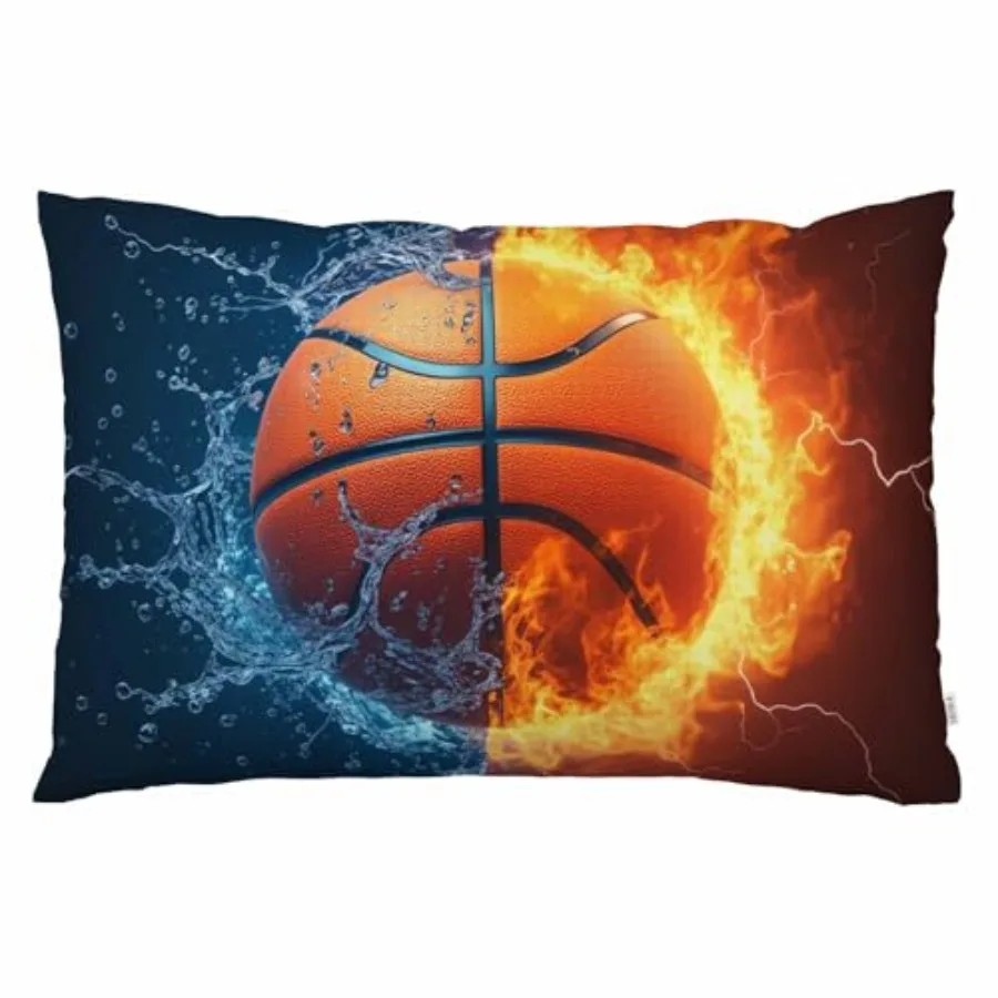 Throw Pillow Cover Fire and Ice Basketball Sports Basketball Design American Style Decor Lumbar Pillow Case Cushion for Sofa Co