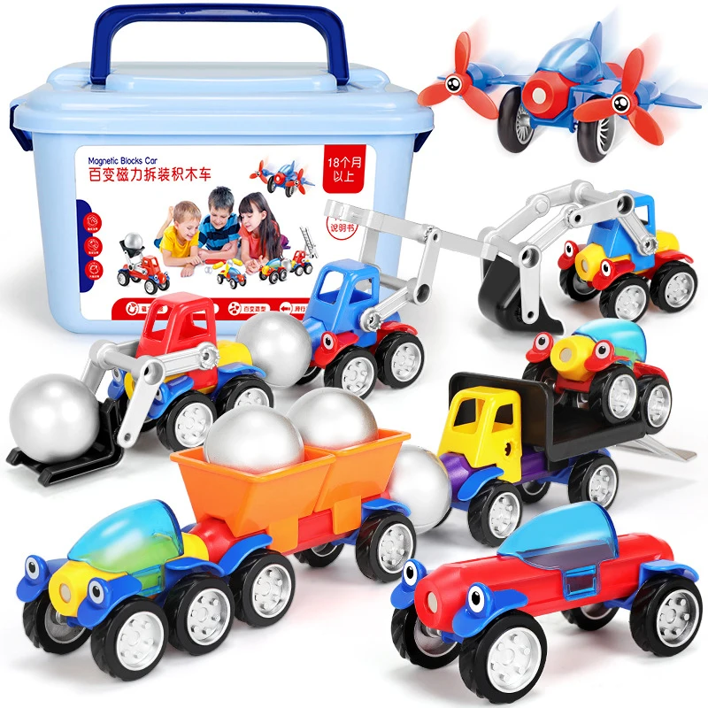 

23-79pcs Magnetic Blocks Car Toys Magnetic 3d Designer Constructor Set Vehicle Toys Magnet Sticks Metal Balls For Children Gift