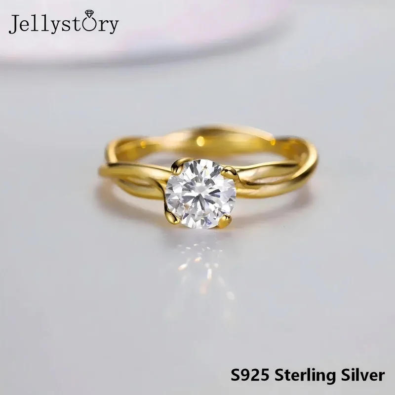 Minimalist Spiral Ring Valentines Day Chic Gift S925 Silver 4 Prong Moissanite Geometric Band Personality Jewelry for Her