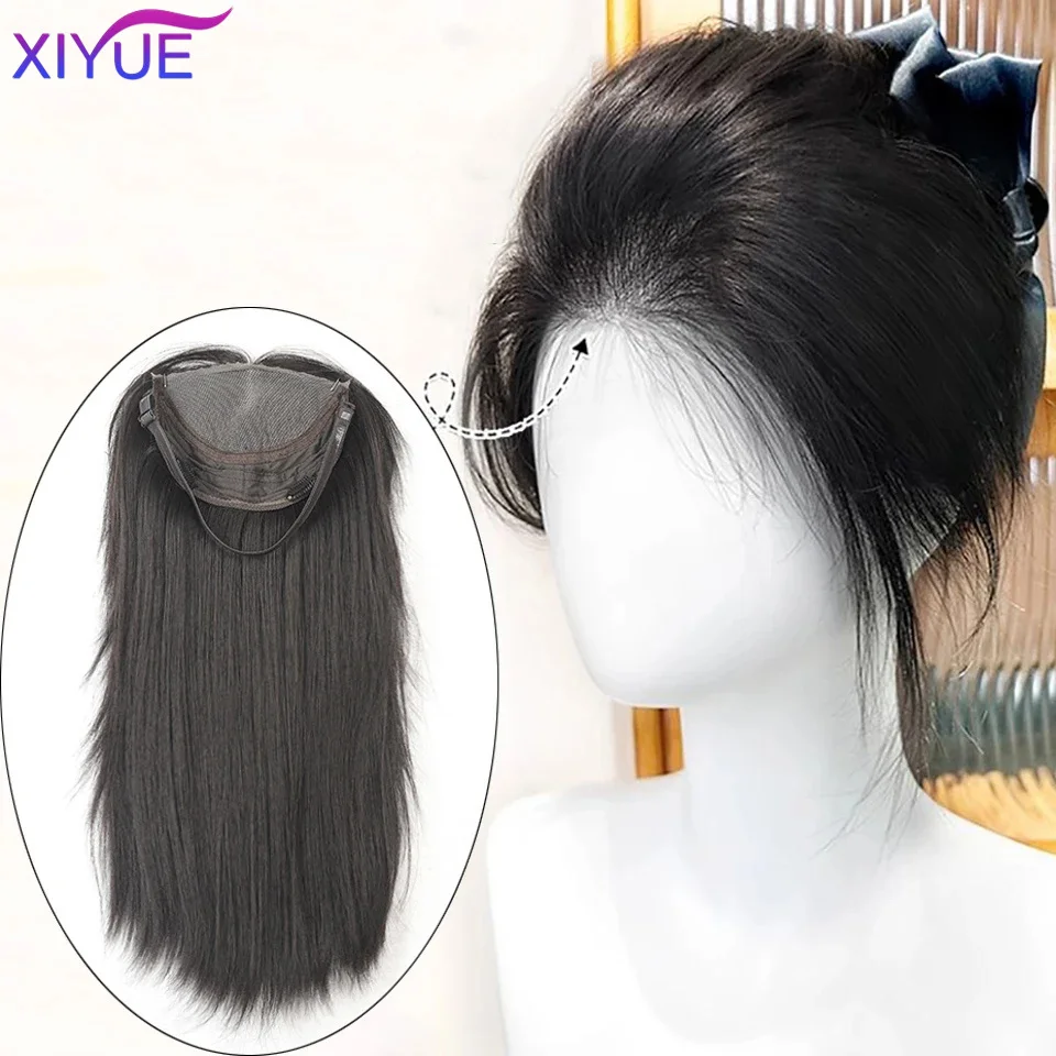 XIYUE Hair Forehead HairPieces Clips in Bangs with Temple Lace Base Fringe Bangs Lace Hair Frontal Curtain Topper Hair
