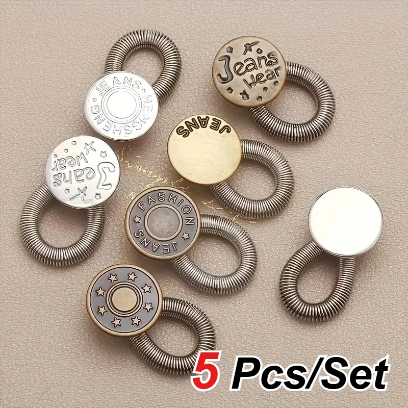 5 PCS Random Button Extender ,for Jeans , Detachable, Adjustable, Stretchable Waist Extender, Metal Expansion Waist Button