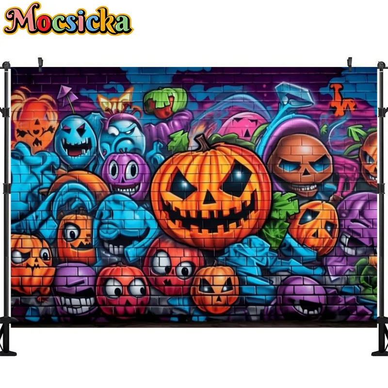 Halloween Photography Background Graffiti Wall Scary Pumpkin Matching Decoration Supplies Kids Portrait Photo Studio Props