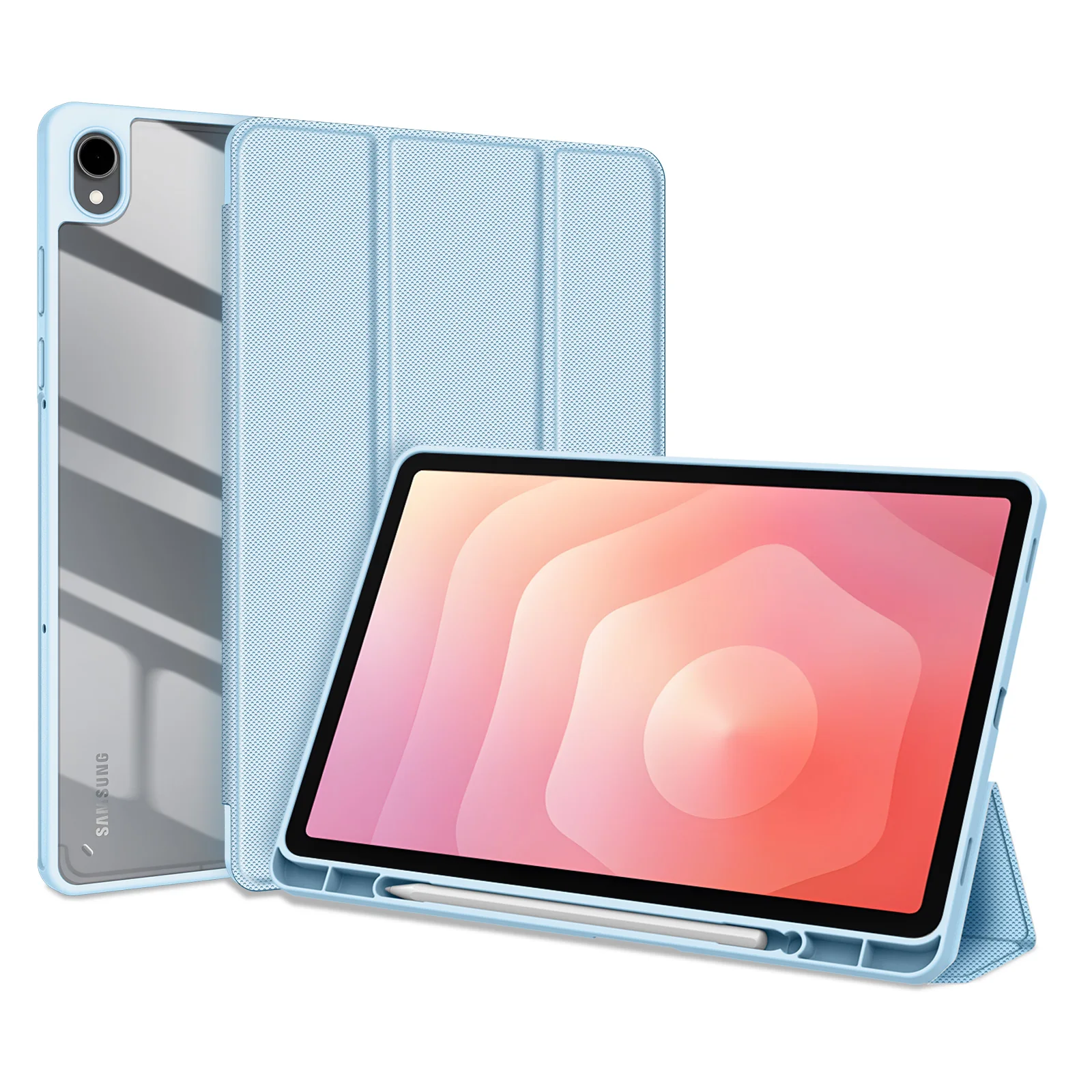 DUX DUCIS schokbestendige hoes voor Samsung Galaxy Tab S11/S12+ met opvouwbare standaard, transparante beschermhoes met automatische slaap-/wakfunctie.