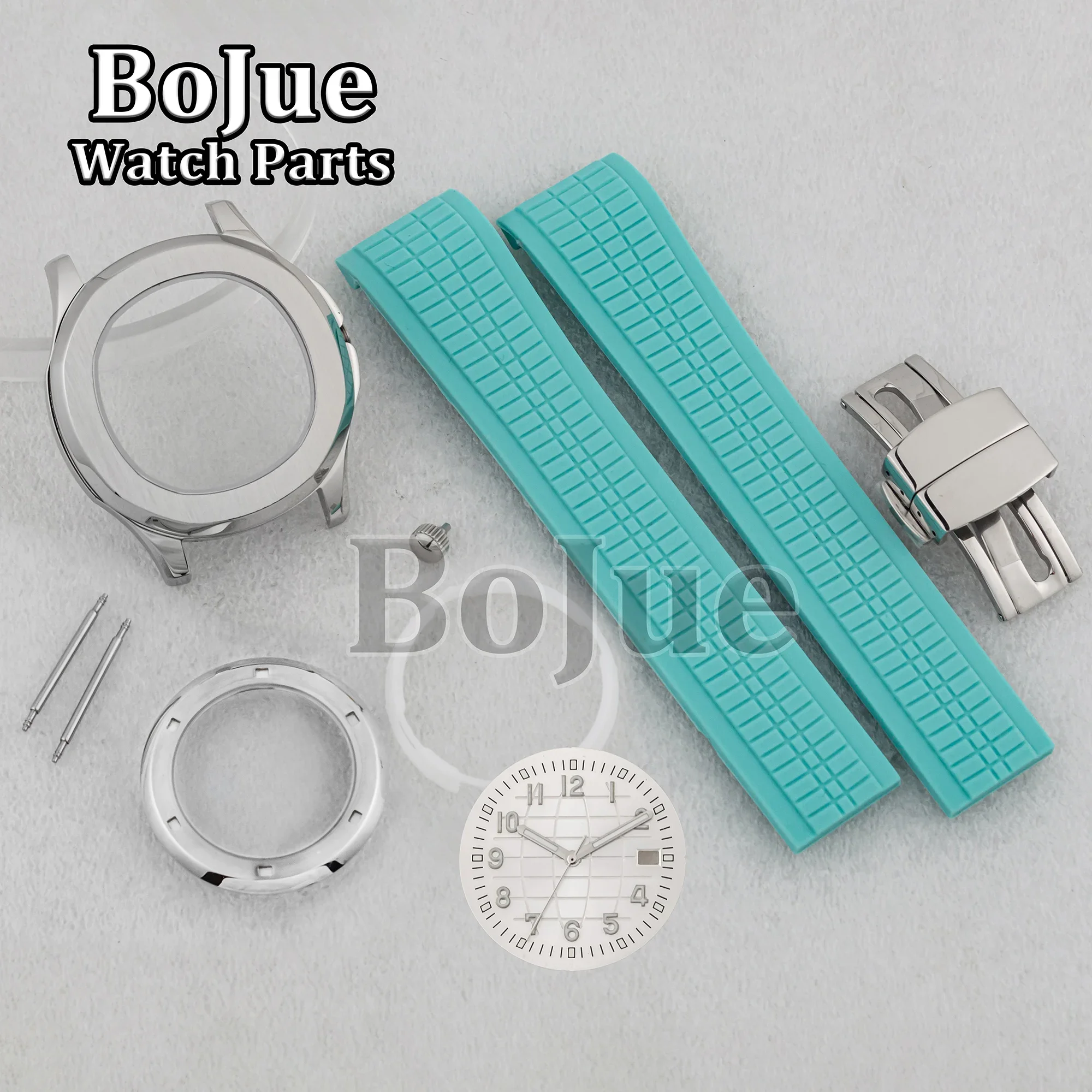 

42mm NH35 Case Tiffany Blue Rubber Strap for AQUANAUT Nautilus NH35 NH36 Movement Sapphire Glass 32mm Dial Watch Parts Assemble