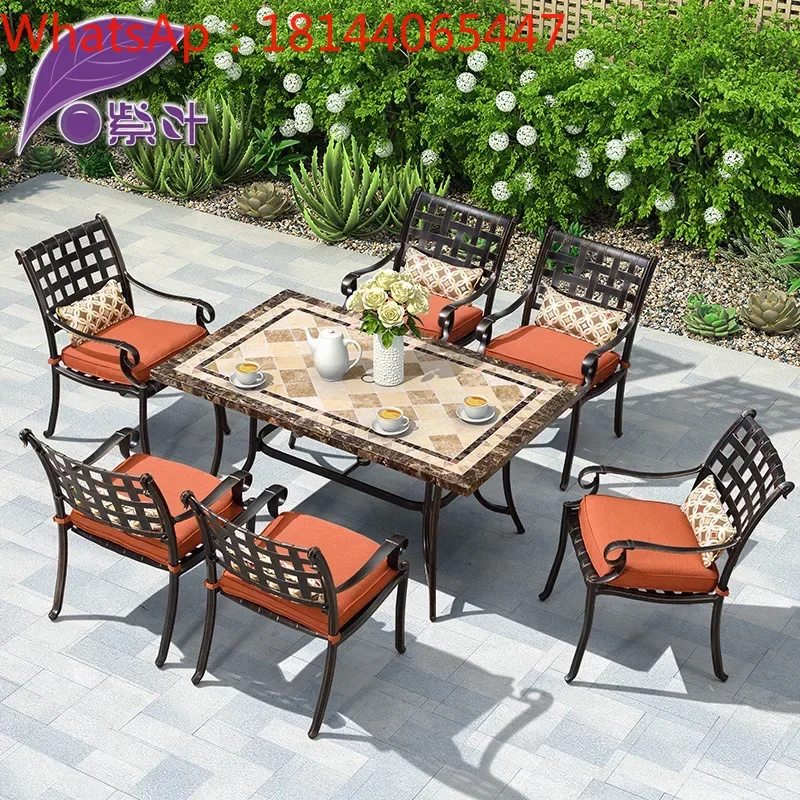 

Outdoor tables and chairs waterproof and sunscreen outdoor cast aluminum leisure courtyard dining table open-air iron seats