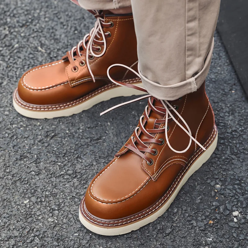 

Мужские роскошные модные ботинки из натуральной кожи, коричневые туфли на платформе, уличные рабочие ковбойские ботинки, весенне-осенние мужские ботильоны