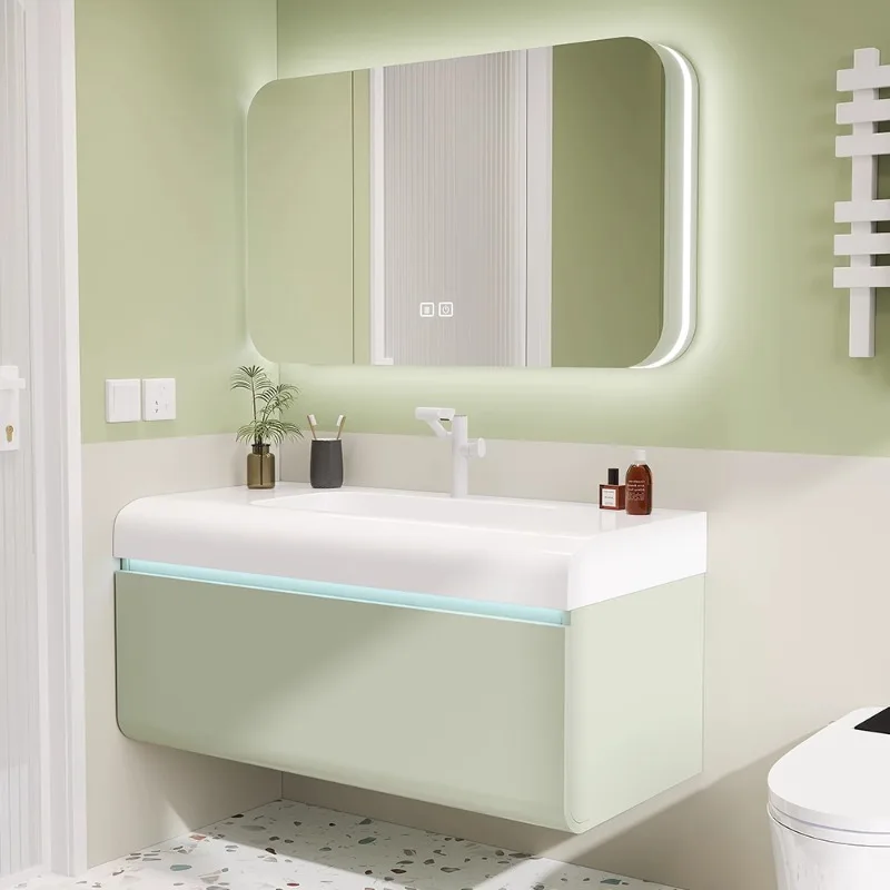 

Небольшой свежий зеленый шкаф для ванной комнаты с высоким краем, круглая дуга, шкаф для умывальника, подходящий для спален и гостиных