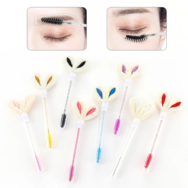 Rabbit Ear Crystal Rod Eyelash Brush Reusable Eyelash Brush Tube Disposable Eyelash Stick Eyebrow Brush Replaceable Dust Proof