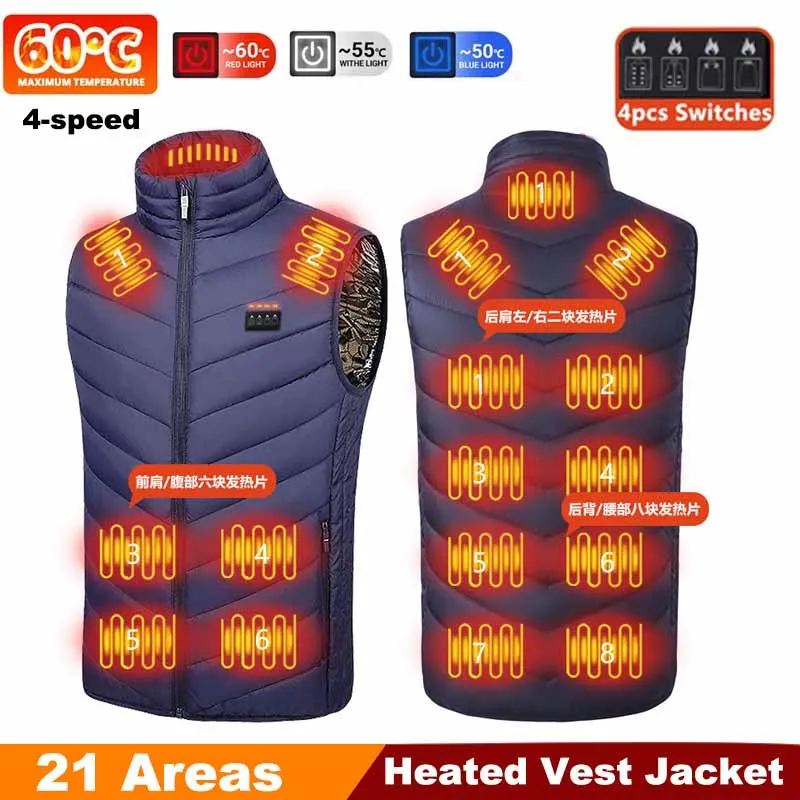 21 Areas Winter Heated Vest Motorcycle Jacket for Men Womens Jacket Heated Heating Warmer Vest USB Heater Tactical Jacket Coat