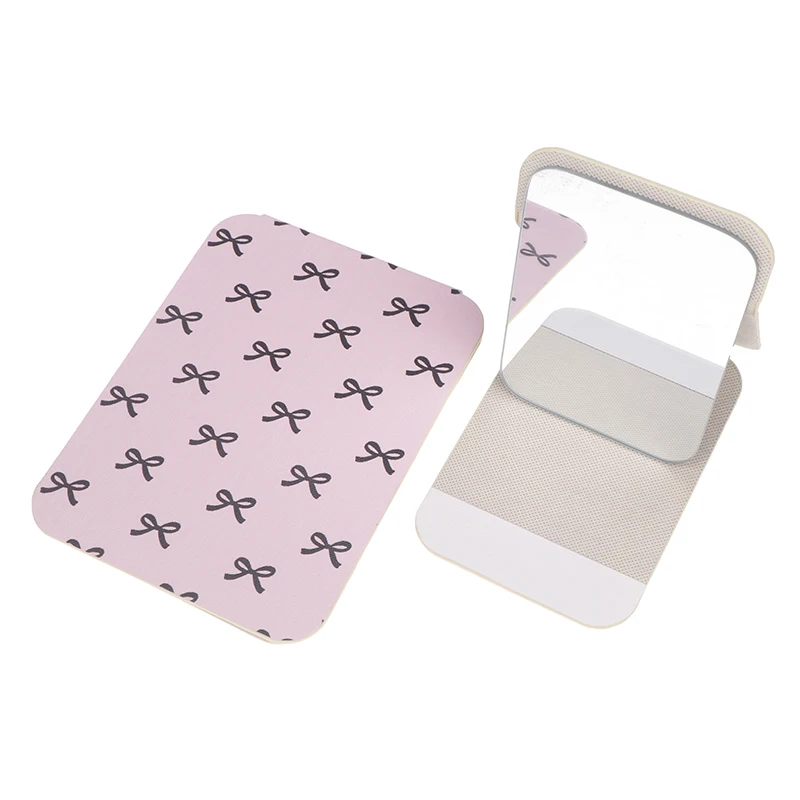 Desktop Makeup Mirror Bow PU Leather Simple Portable Handheld Makeup Mirror Foldable Student Compact Cute Pocket Mirror