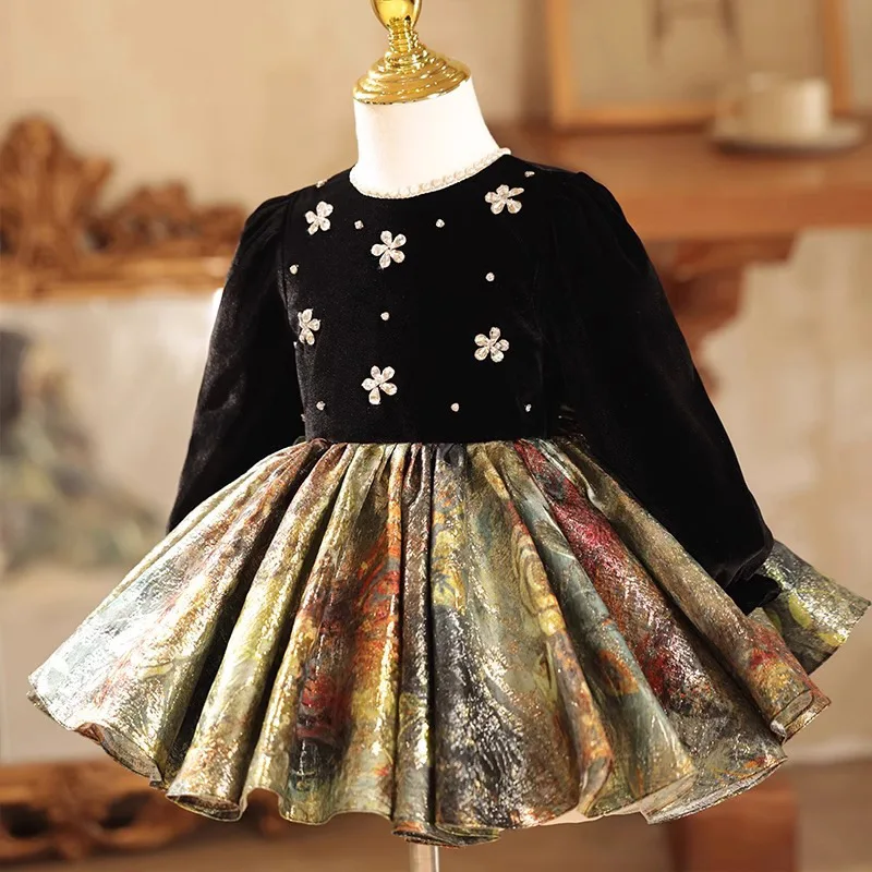 

Girls' Host Piano Performance Dress Light Luxury Niche High-End Children's Birthday Party Puffy Princess Gown g429