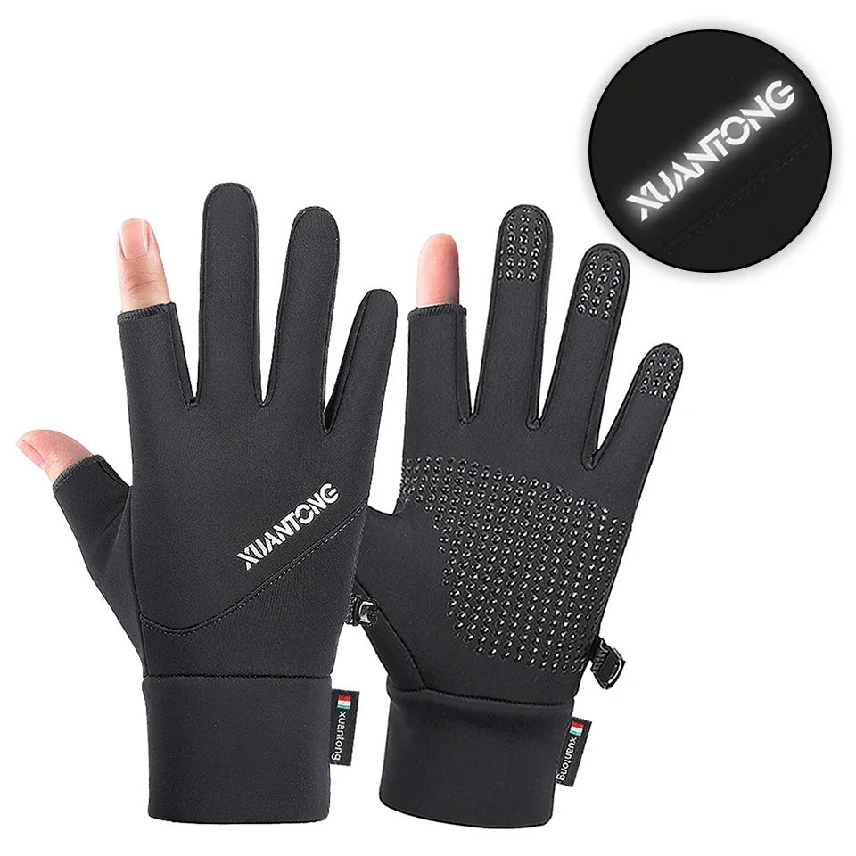 1 Pair Outdoor Sports Exposed 2 Finger Fishing Gloves Winter Warmth Windproof Waterproof Anti-Slip Touch Screen Fishing Gloves