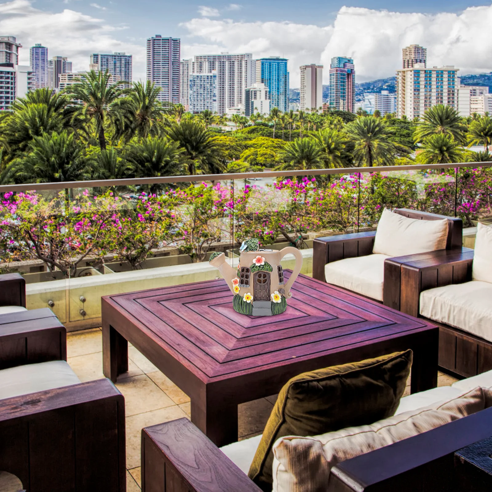 

1Pcs Solar Luminous Resin Craft Watering Can Adornment Creative Desktop Ornament Durable Resin Garden Decoration