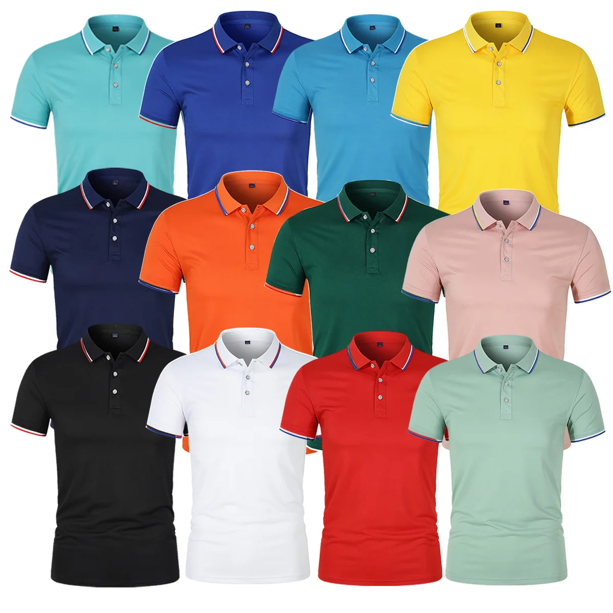 Men's Polo Short Sleeved T-Shirts Spring Summer Solid Color Lapel Clothing Blue Orange and Other Colors to Choose