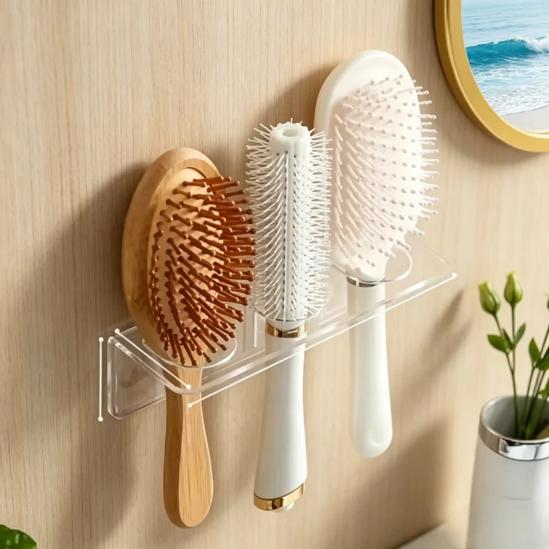 Suporte de Pente Acrílico Transparente, Organizador de Parede para Escovas de Cabelo, Prateleira de Armazenamento de Acessórios