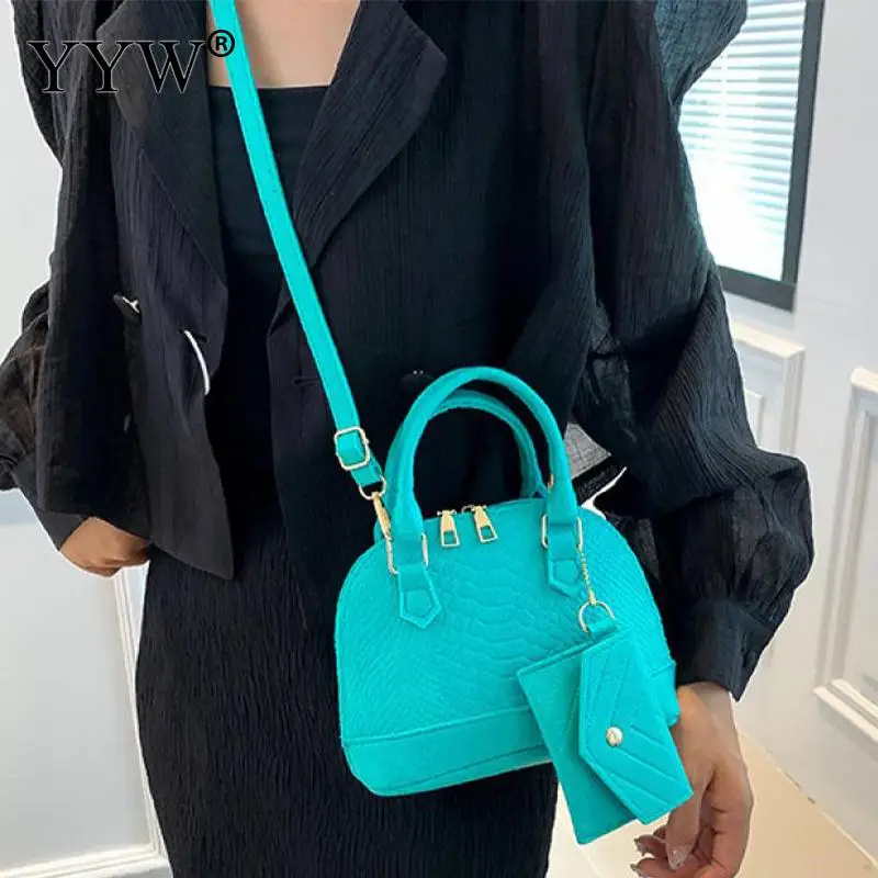 Small Crocodile Grain Women Tote Bag Solid Color Top Handle Bags Crossbody Shoulder PU Leather Lanyard Purse with Coin Purses