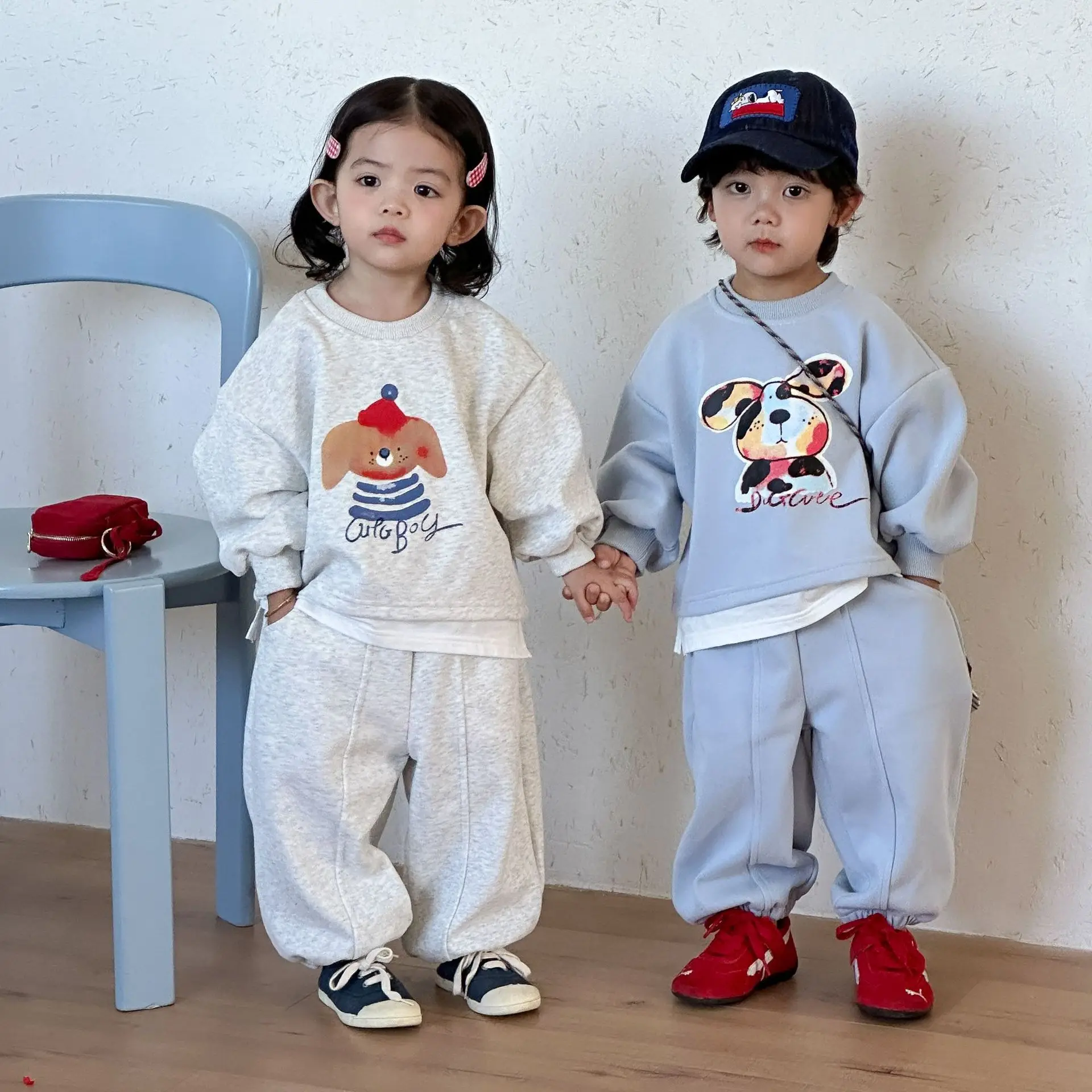 2026 Spring New Children Long Sleeve Clothes Set Boys Girls Cartoon Sweatshirt + Sweatpants 2pcs Suit Cotton Kids Casual Outfits