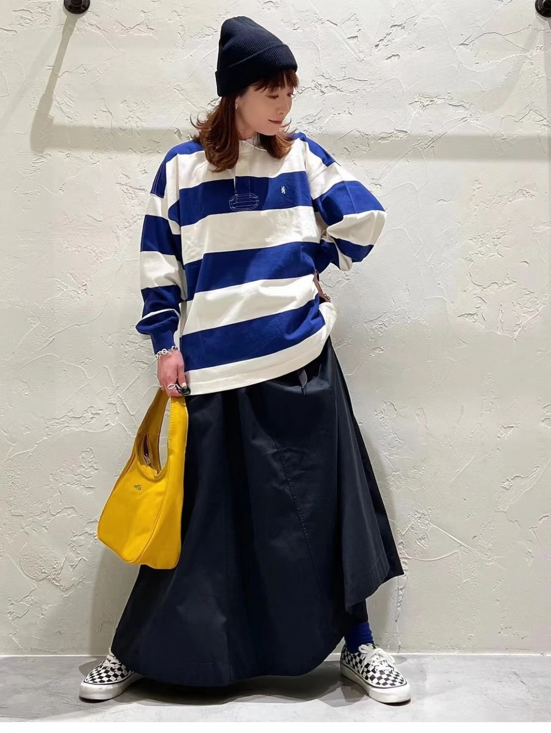 Camiseta holgada de rayas anchas para hombre, camiseta universitaria japonesa Sle irt a juego, colaboración de León, algodón, larga, Sve