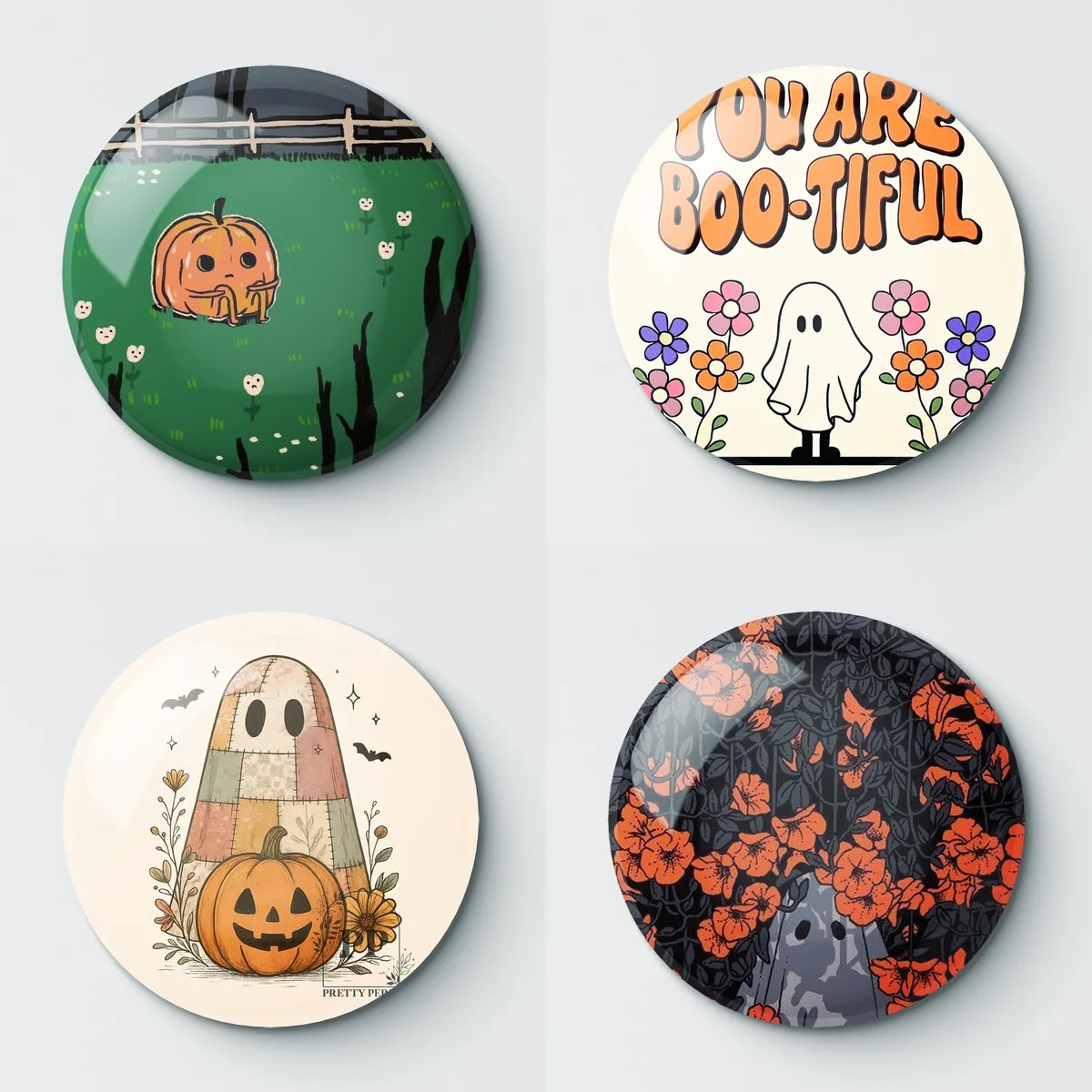 4 broches de calabaza fantasma de Halloween, accesorios de joyería, broches personalizables H165-168